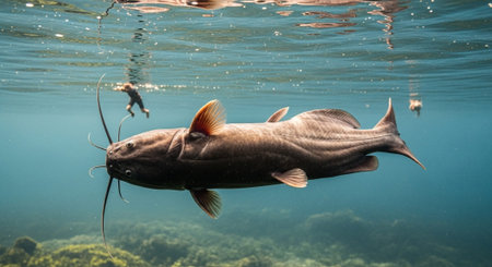 Underwater Marine Life with Tropical Fish in Blue Ocean.