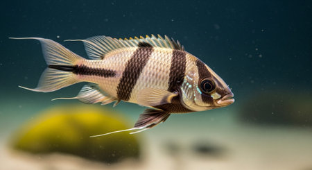 Underwater Marine Life with Tropical Fish in Blue Ocean.