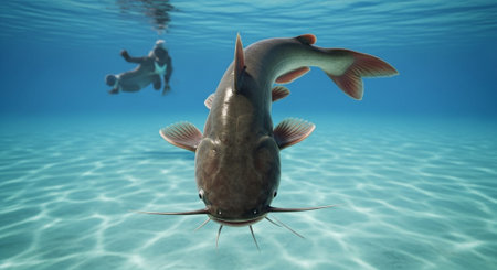 Underwater Marine Life with Tropical Fish in Blue Ocean.