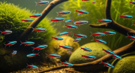 Underwater Marine Life with Tropical Fish in Blue Ocean.