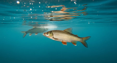 Underwater Marine Life with Tropical Fish in Blue Ocean.