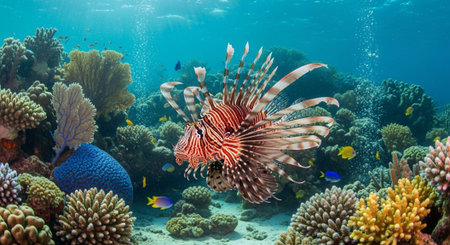Underwater Marine Life with Tropical Fish in Blue Ocean.