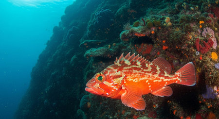 Underwater Marine Life with Tropical Fish in Blue Ocean.