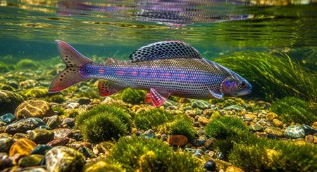 Underwater Marine Life with Tropical Fish in Blue Ocean.