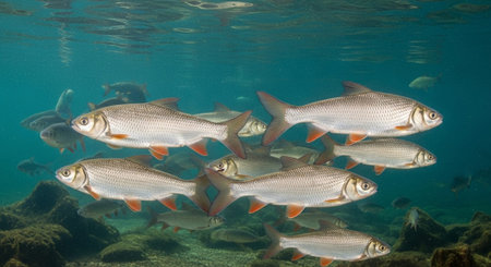 Underwater Marine Life with Tropical Fish in Blue Ocean.