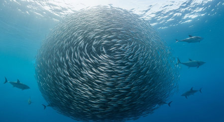 Underwater Marine Life with Tropical Fish in Blue Ocean.