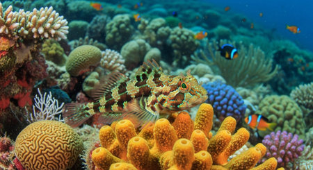Underwater Marine Life with Tropical Fish in Blue Ocean.