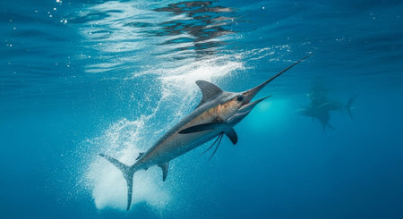 Underwater Marine Life with Tropical Fish in Blue Ocean.