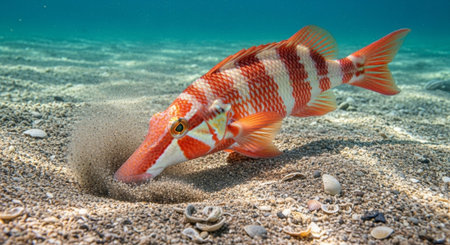 Underwater Marine Life with Tropical Fish in Blue Ocean.
