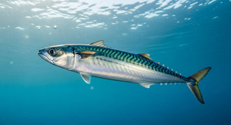 Underwater Marine Life with Tropical Fish in Blue Ocean.