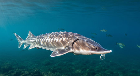 Underwater Marine Life with Tropical Fish in Blue Ocean.