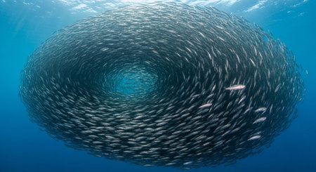 Underwater Marine Life with Tropical Fish in Blue Ocean.