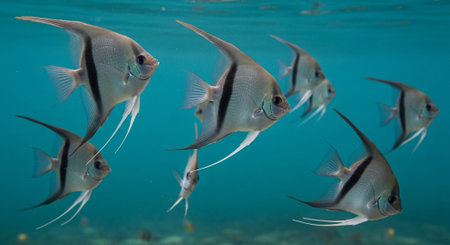 Underwater Marine Life with Tropical Fish in Blue Ocean.