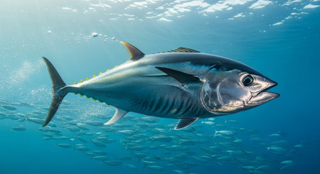 Underwater Marine Life with Tropical Fish in Blue Ocean.