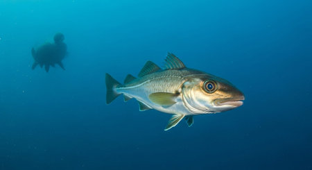 Underwater Marine Life with Tropical Fish in Blue Ocean.