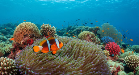 Underwater Marine Life with Tropical Fish in Blue Ocean.