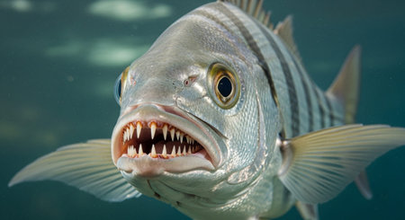 Underwater Marine Life with Tropical Fish in Blue Ocean.