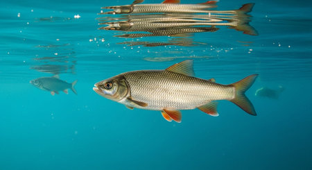Underwater Marine Life with Tropical Fish in Blue Ocean.