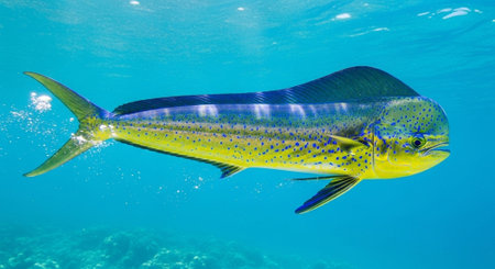 Underwater Marine Life with Tropical Fish in Blue Ocean.
