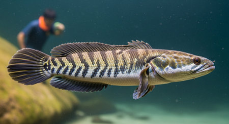 Underwater Marine Life with Tropical Fish in Blue Ocean.