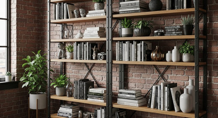 Modern Home Decor with Elegant Wooden Furniture.の写真素材