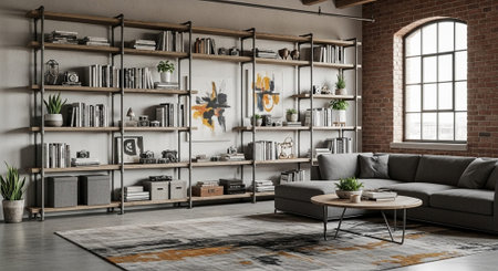 Modern Home Decor with Elegant Wooden Furniture.の写真素材