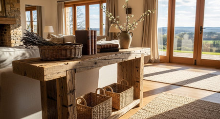 Modern Home Decor with Elegant Wooden Furniture.の写真素材