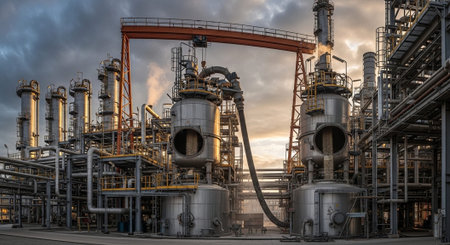 Advanced Industrial Factory and Energy Production Facility with Modern Machinery and Infrastructure.