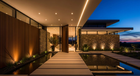 Modern Luxury Architecture Interior and Scenic Landscape Background.