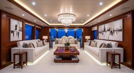 Modern Luxury Architecture Interior and Scenic Landscape Background.