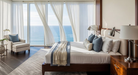 Modern Luxury Architecture Interior and Scenic Landscape Background.
