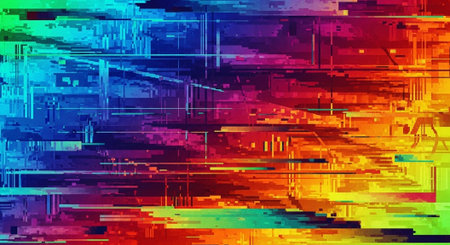 Abstract Futuristic Background with Vibrant Gradient Waves and Geometric Patterns.