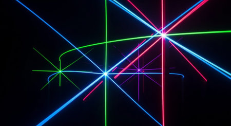 Abstract Futuristic Background with Vibrant Gradient Waves and Geometric Patterns.