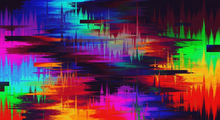 Abstract Futuristic Background with Vibrant Gradient Waves and Geometric Patterns.