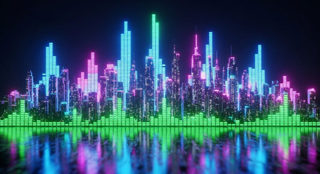 Creative Music Background Collection Featuring Cinematic Instruments, Neon Lights and Atmospheric Scenes.