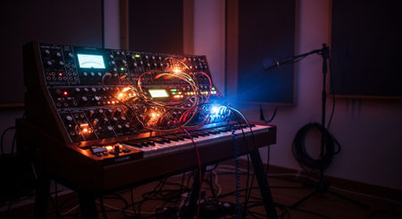 Creative Music Background Collection Featuring Cinematic Instruments, Neon Lights and Atmospheric Scenes.