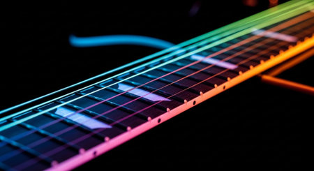 Creative Music Background Collection Featuring Cinematic Instruments, Neon Lights and Atmospheric Scenes.