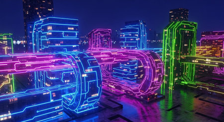 Creative Music Background Collection Featuring Cinematic Instruments, Neon Lights and Atmospheric Scenes.