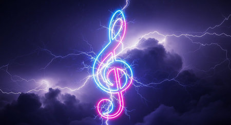 Creative Music Background Collection Featuring Cinematic Instruments, Neon Lights and Atmospheric Scenes.