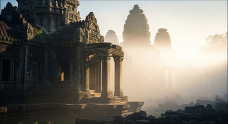 Epic Fantasy Architecture and Ancient Civilization Background Collection with Mystical Landscapes.