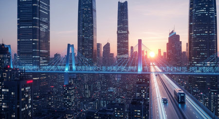 Futuristic Business Growth and Digital Innovation Concept with Glowing Light Trails.