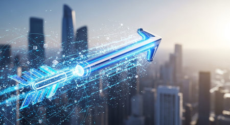 Futuristic Business Growth and Digital Innovation Concept with Glowing Light Trails.