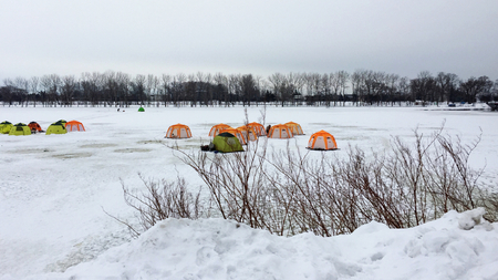 tents in the snowの写真素材