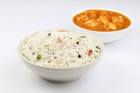 coconut rice with paneer curryの写真素材