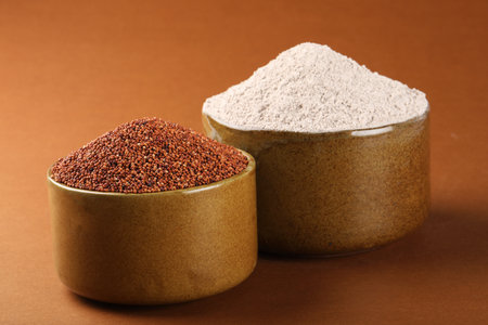 Ragi, also known as finger millet and ragi flour, which is a healthy food and is gluten-free.の写真素材