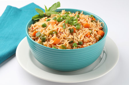 Veg Schezwan Fried Rice ,Vegetarian Szechuan Rice is indo-chinese cuisine dish with bell peppers, green beans, carrot.の写真素材