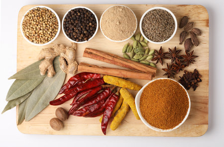 Spices Curry Masala Powder with ingredients, this is a common spice ,curry powder in Indian kitchenの写真素材