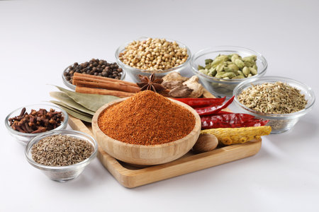 Spices Curry Masala Powder with ingredients, this is a common spice ,curry powder in Indian kitchen