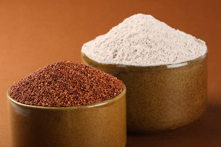 Ragi, also known as finger millet and ragi flour, which is a healthy food and is gluten-free.の写真素材