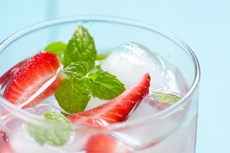 Fresh strawberry drink on wood backgroundの写真素材